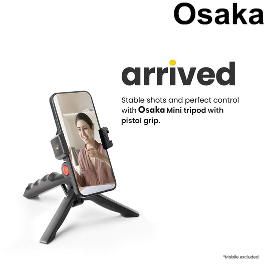 Osaka® Mini Table Top Tripod with Mobile Holder 180° Rotation, Anti-Slip Padded Feet, Push & Lock System - Compatible with GoCAM & Action Cameras