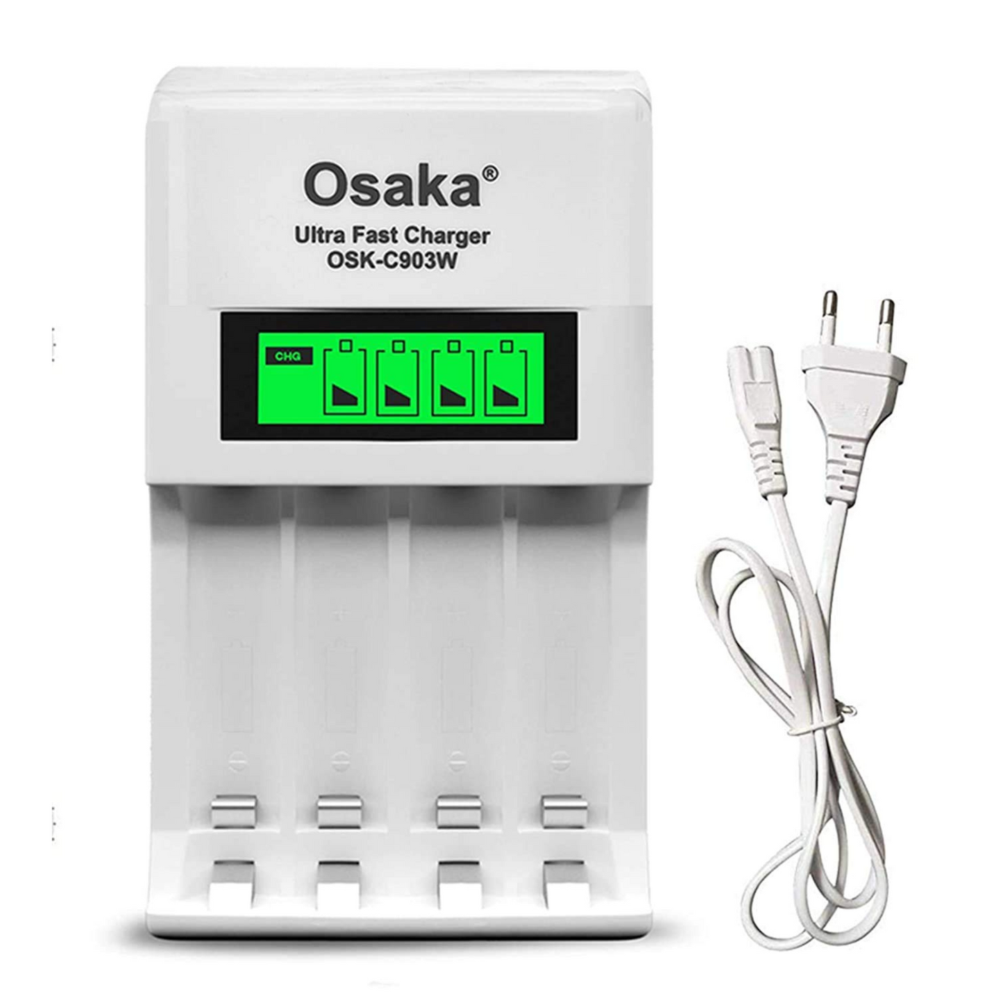 Osaka Ultra Fast Charger OSK-C903W LCD Charger for AA and AAA Ni-mh Rechargeable Batteries (White) - OSAKATEK