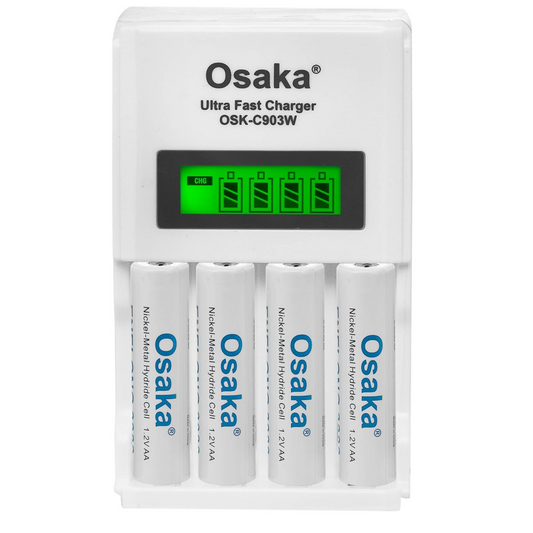 OSAKA HR06 3000mAh AA Ni-Mh Rechargeable Batteries 4 Pieces with OSK-C903W Battery Charger Set - OSAKATEK