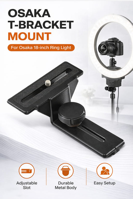Osaka T-Bracket Mount for Osaka RL-18" Ring Light, adjustable support stand holder for photography, videography, and streaming.