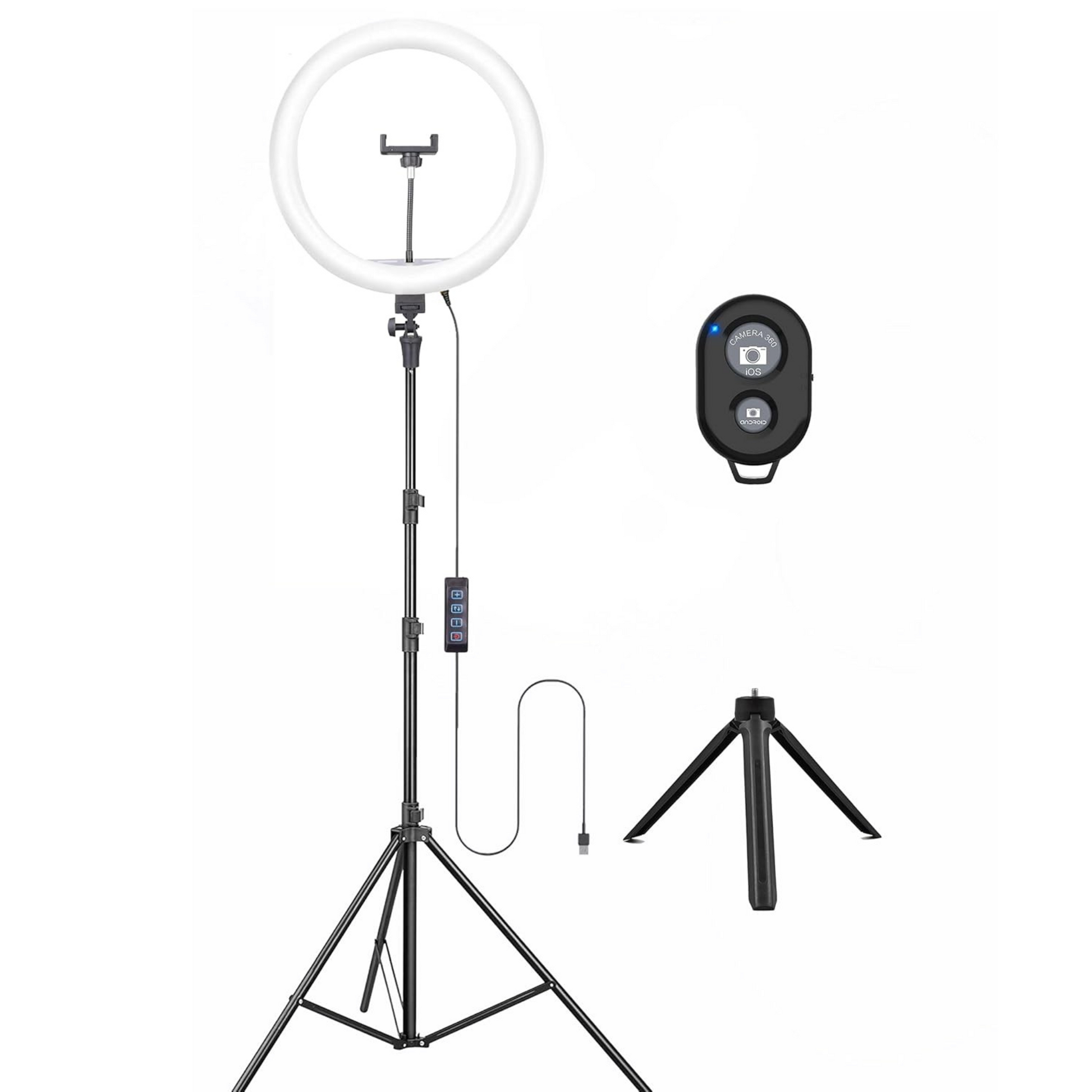 Osaka 14'' Professional Ring Light 15W with Stand & Table Tripod Lighting 2 Color Modes for Photo Video Shoot Live Stream Makeup Compatible with iPhone & Smartphone with Bluetooth for Android/iOS - OSAKATEK