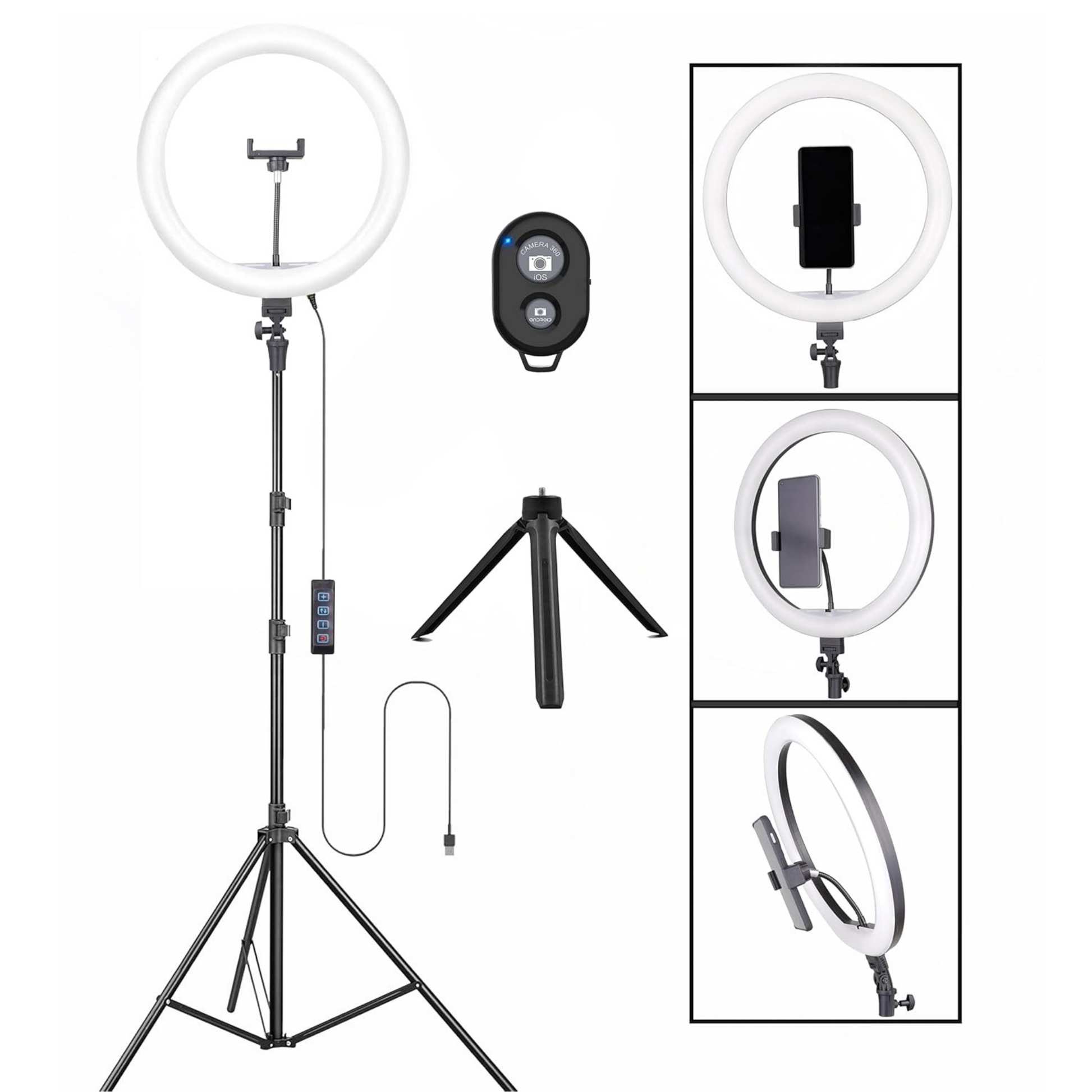 Osaka 14'' Professional Ring Light 15W with Stand & Table Tripod Lighting 2 Color Modes for Photo Video Shoot Live Stream Makeup Compatible with iPhone & Smartphone with Bluetooth for Android/iOS - OSAKATEK