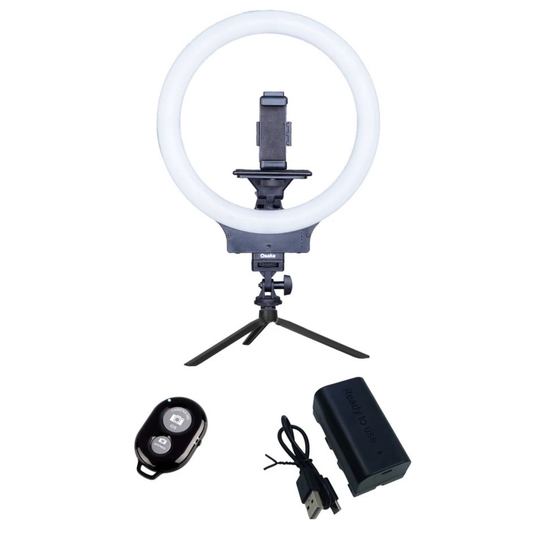 Osaka OS-Wireless Ring Light with Rechargeable Battery NP-550 and Table Tripod, Bluetooth Remote | Professional Wireless LED Ring Light for Makeup, Video, Photography, YouTube, TikTok |