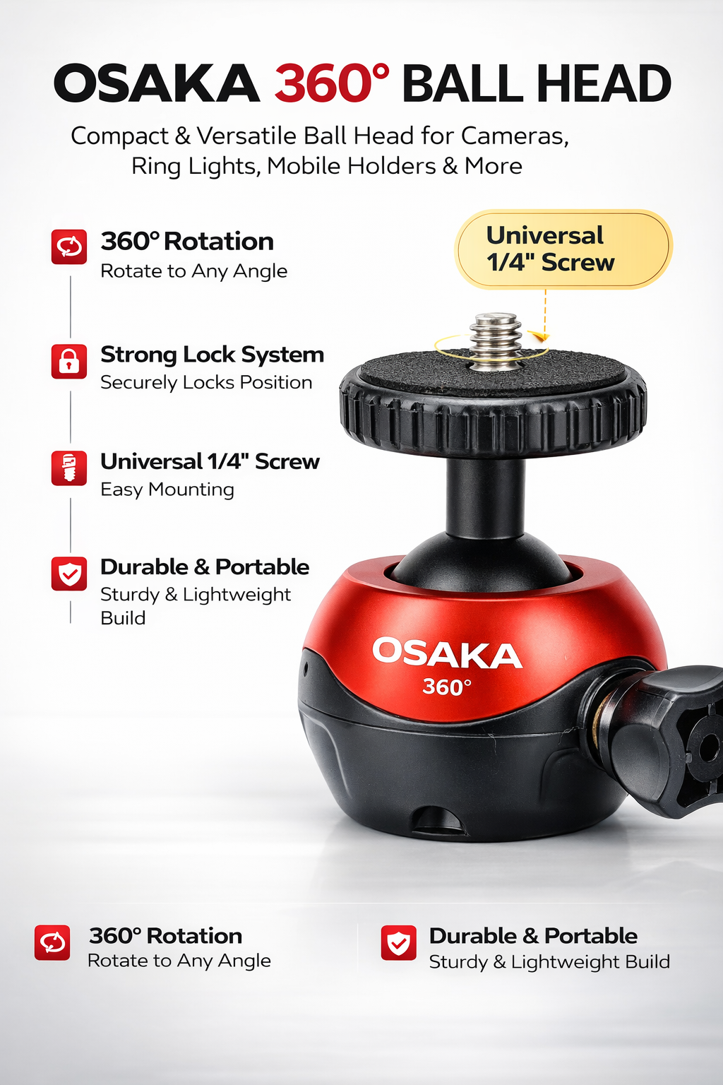 EWELL 360 Degree Aluminum Ballhead for Tripod Stand 