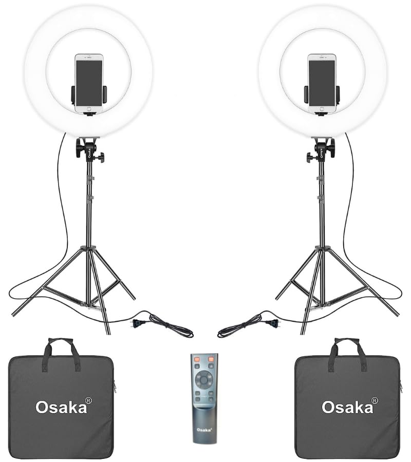 Two ring lights with stands and carrying cases 