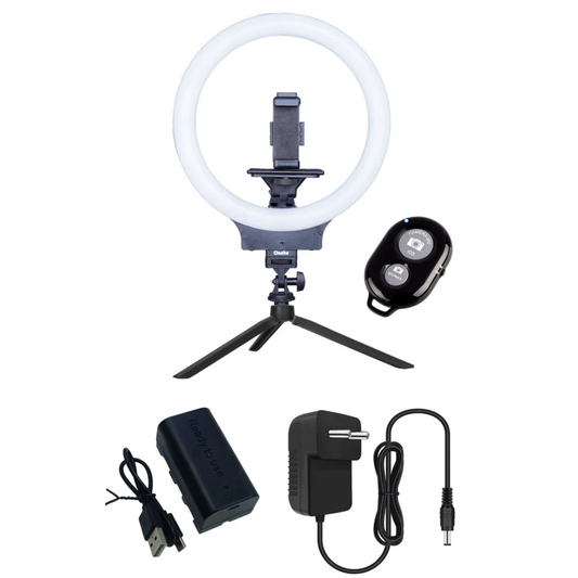 Osaka Wireless Ring Light with AC-Adapter 9V & USB Battery F-550, Table Tripod, Bluetooth Shutter | LED Dimmable Ringlight for Photography, Video Recording, Makeup, Live Streaming