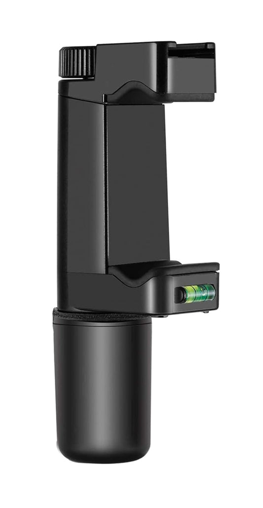Black smartphone holder with a level on a white background F-BRACKET MOUNT FOR LED VIDEO LIGHT