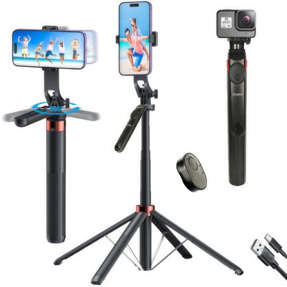 Osaka OS-180 selfie stick tripod with wireless remote, extendable, lightweight, 360° rotation for smartphones and vlogging.