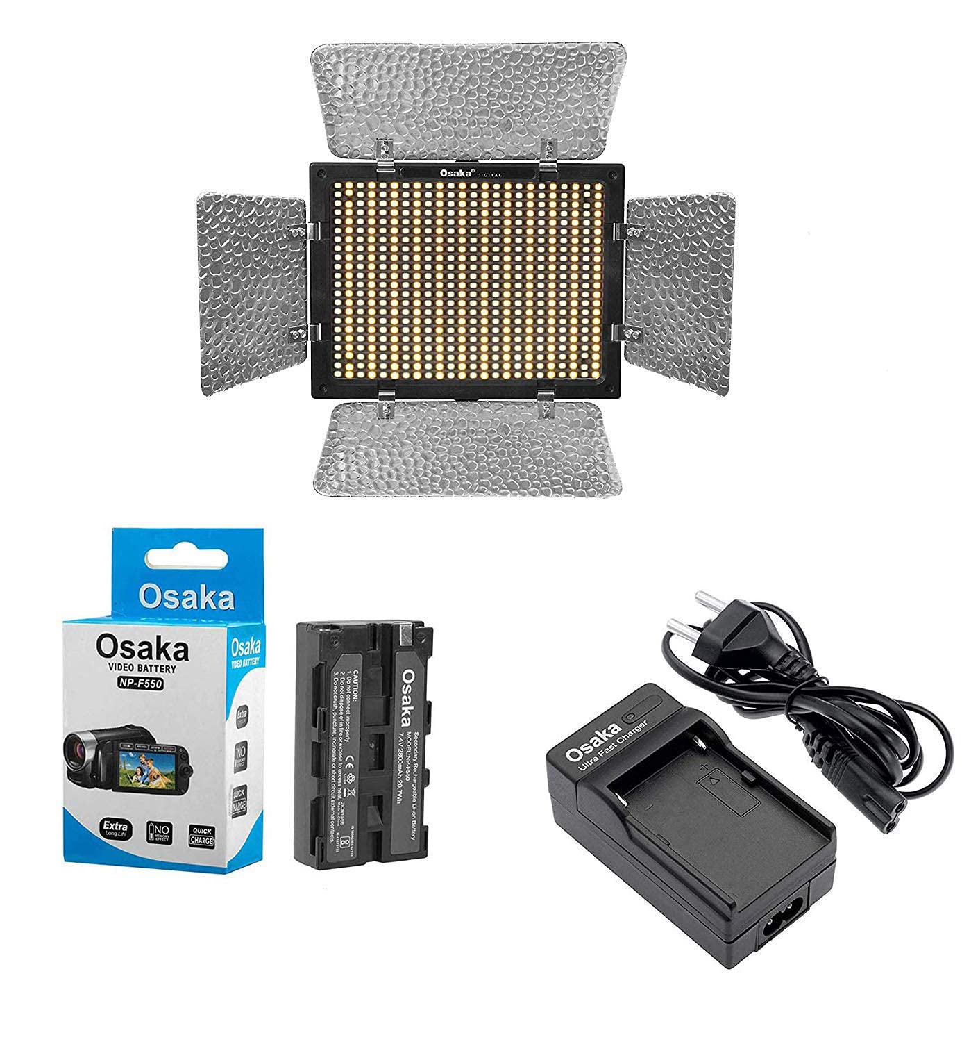 Osaka LED Video Light OS 576 Slim with 8000 mAH F750 Battery & Ultra Fast Charger for All DSLR and Video Cameras and YouTube Video Shooting