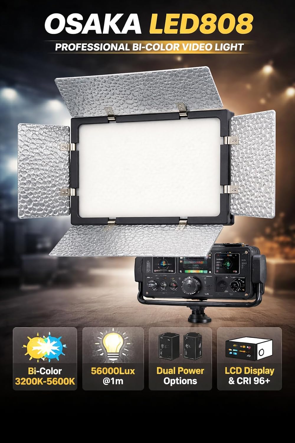Osaka OS-LED-808 Slim 2PC Kit All DSLR Video Cameras YouTube Video tiktok Photography Shooting with 2 Light Stand,2 Battery F750 8000mah,2 FastCharger,2ACAdapter 9V,2 PowerCable4mtr,2LedBag,1StandBag