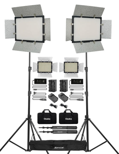 Osaka OS-LED-808 Slim 2PC Kit All DSLR Video Cameras YouTube Video tiktok Photography Shooting with 2 Light Stand,2 Battery F750 8000mah,2 FastCharger,2ACAdapter 9V,2 PowerCable4mtr,2LedBag,1StandBag
