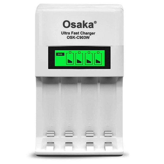 Osaka Ultra Fast Charger OSK-C903W LCD Charger for AA and AAA Ni-mh Rechargeable Batteries (White) - OSAKATEK