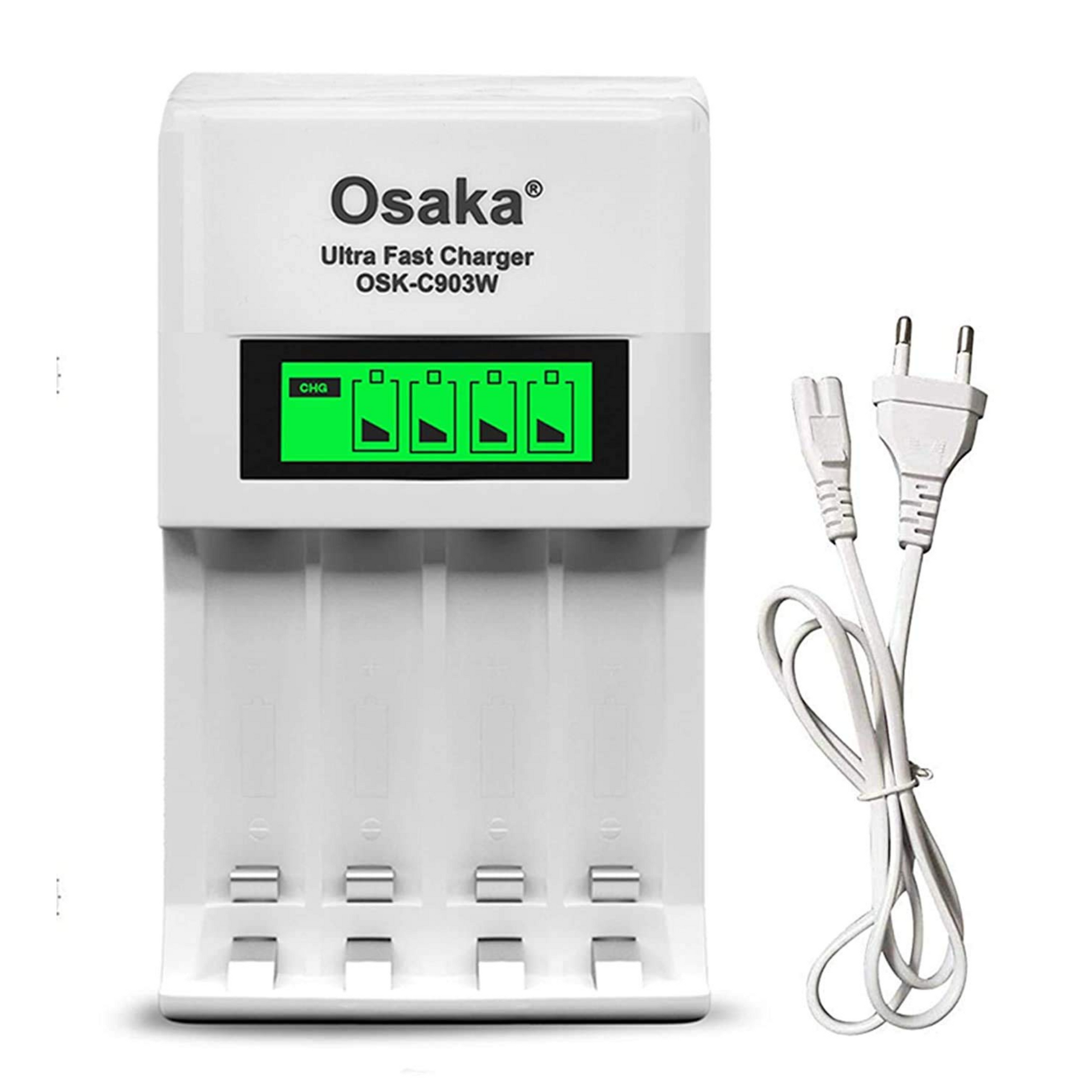 Osaka Ultra Fast Charger OSK-C903W LCD Charger for AA and AAA Ni-mh Rechargeable Batteries (White) - OSAKATEK
