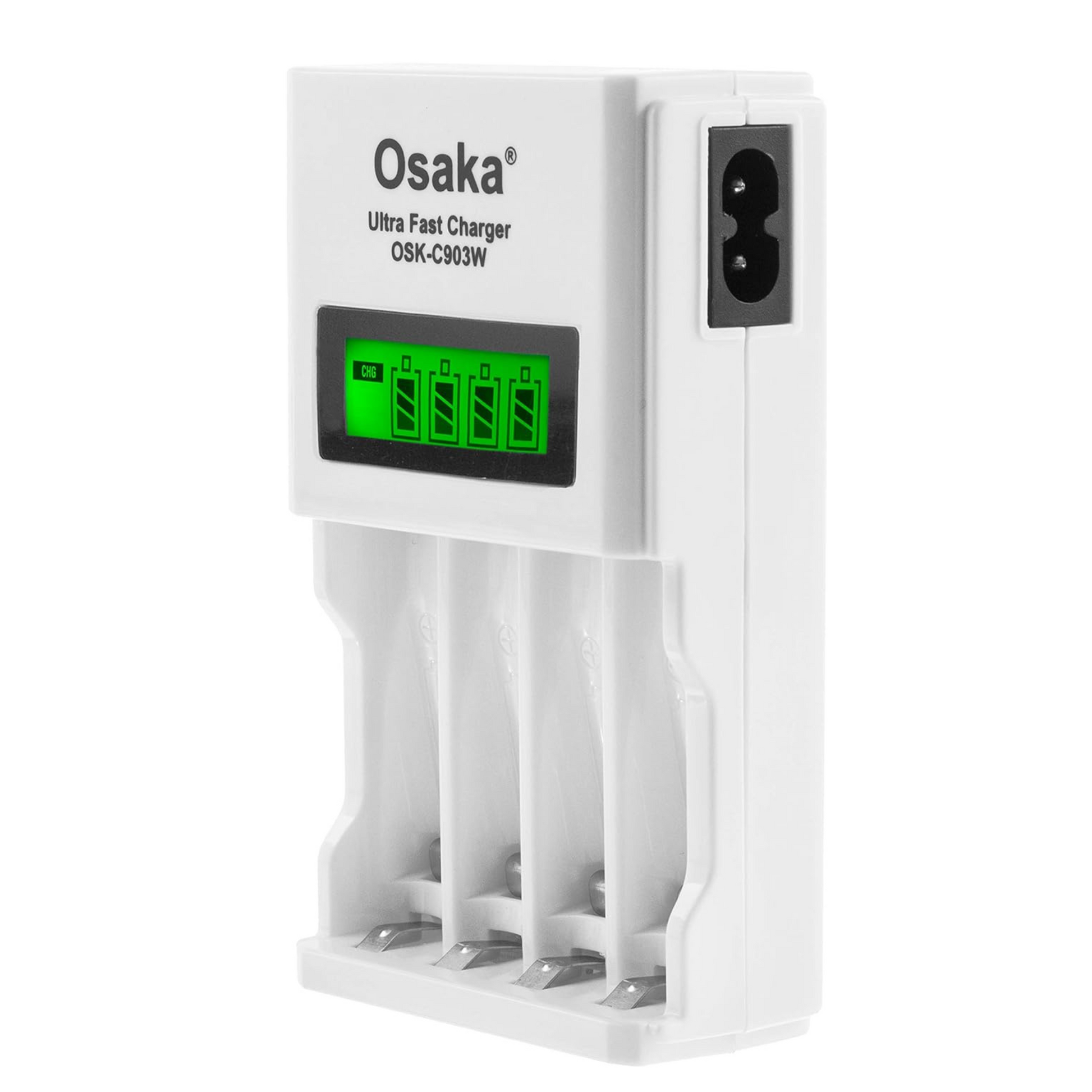 Osaka Ultra Fast Charger OSK-C903W LCD Charger for AA and AAA Ni-mh Rechargeable Batteries (White) - OSAKATEK