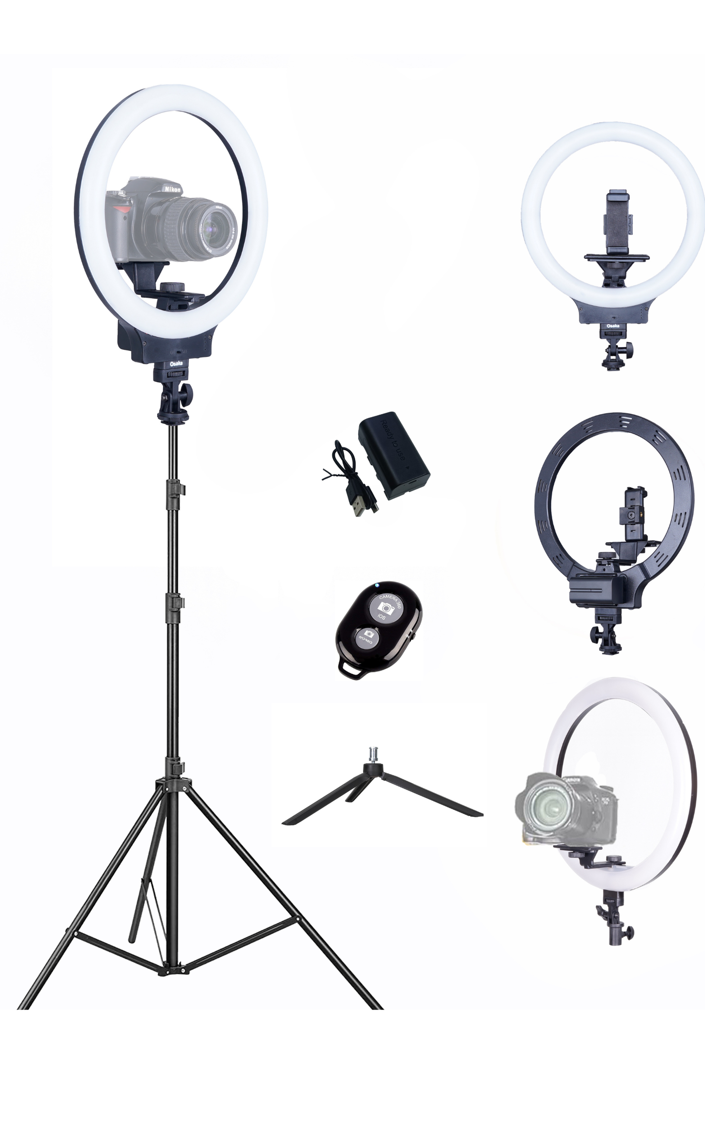 Osaka 10 Inch Wireless Ring Light with Stand and USB Battery F-550, Table Tripod, Bluetooth Shutter | LED Dimmable Ringlight for Photography, Makeup, Live Streaming, YouTube & TikTok Videos