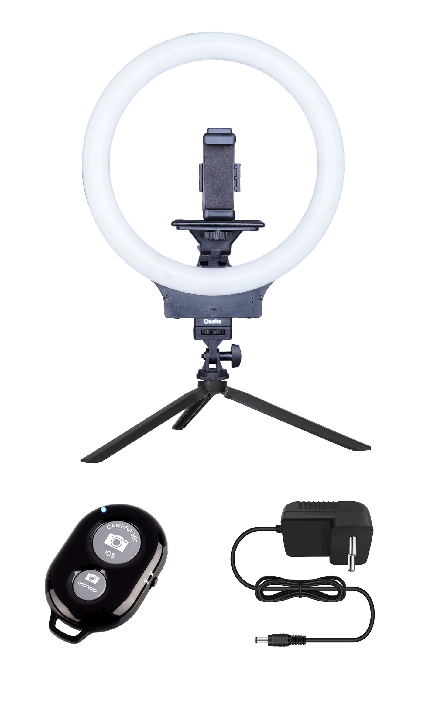 Osaka  Wireless Ring Light with 9V AC-Adapter and Table Tripod, Bluetooth Shutter| LED Dimmable Ringlight for Photography, Makeup, Live Streaming, YouTube & TikTok Videos