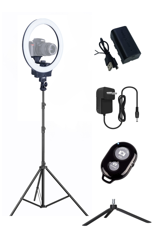 Osaka Wireless Ring Light with Light Stand, USB Battery F-550 & AC Adapter 9V, Table Tripod, Bluetooth, Shutter | Makeup, Vlogging, YouTube, Live Streaming, Photography & Video Recording