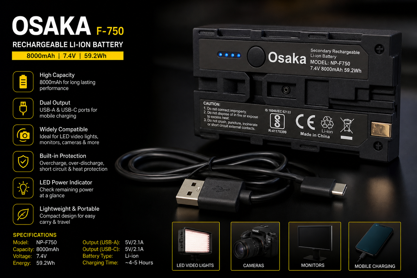 USB BATTERY FOR LED VIDEO LIGHT