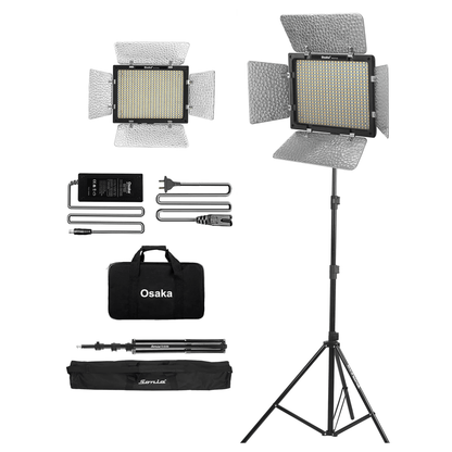 Osaka Bi-Color Dimmable LED Video Light OS 576 Slim 1 Pc Combo kit for All DSLR Camera Video Cameras & Youtube video shooting; 1 AC/DC Adapter; 1 Light Stand 9 Feet; 1 Stand Bag; 1 LED light Carry bag - OSAKATEK