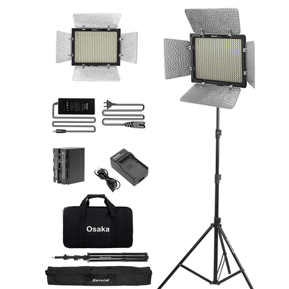 Osaka Bi-Color Dimmable LED Video Light OS 576 Slim for DSLR Camera YouTube Video Shooting with 1 Pc Combo kit: 1 Battery 8000 mAh; 1 Fast Charger; 1 AC Adapter; 1 Light Stand; 1 LED Bag; 1 Stand Bag - OSAKATEK