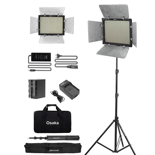 Osaka Bi-Color Dimmable LED Video Light OS 576 Slim for DSLR Camera YouTube Video Shooting with 1 Pc Combo kit: 1 Battery 8000 mAh; 1 Fast Charger; 1 AC Adapter; 1 Light Stand; 1 LED Bag; 1 Stand Bag - OSAKATEK