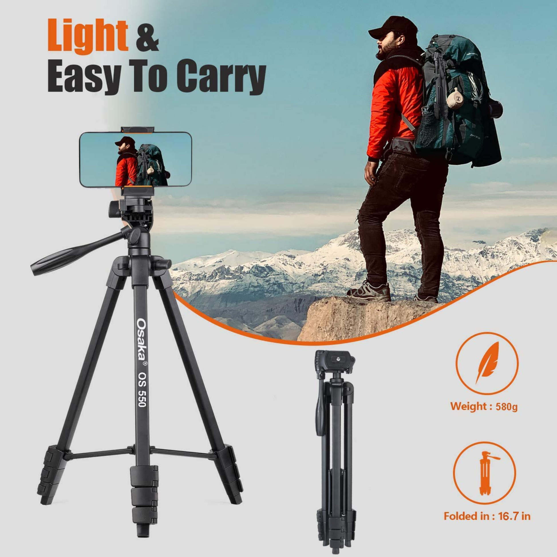 Osaka OS 550 Tripod 55 Inches (140 cm) with Mobile Holder - OSAKATEK