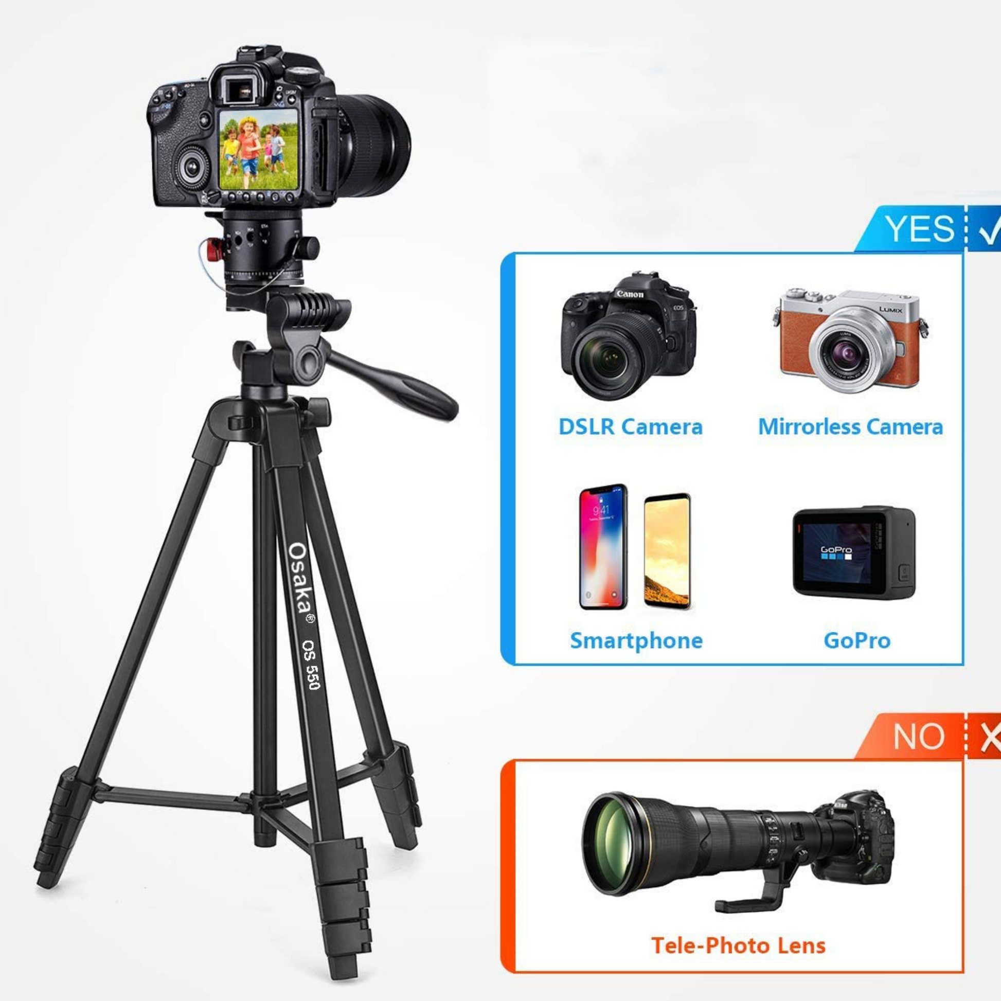 Osaka OS 550 Tripod 55 Inches (140 cm) with Mobile Holder - OSAKATEK
