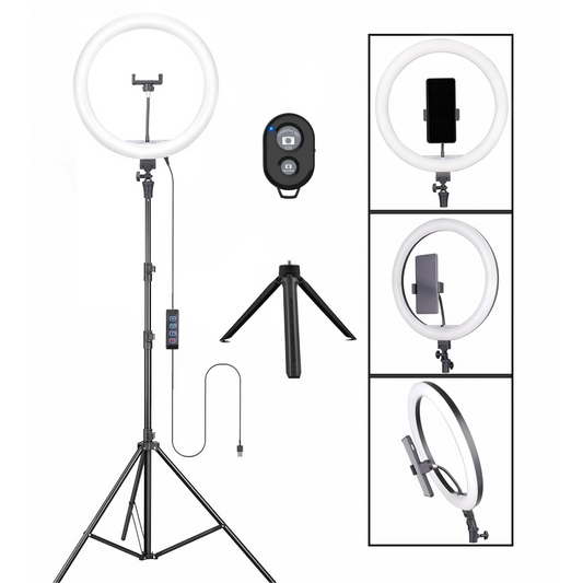 Osaka 14'' Professional Ring Light 15W with Stand & Table Tripod Lighting 2 Color Modes for Photo Video Shoot Live Stream Makeup Compatible with iPhone & Smartphone with Bluetooth for Android/iOS - OSAKATEK