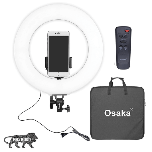Osaka 18 Inches LED Ring Light 65W with Adjustable Color Temperature Wireless Remote for Tiktok MX Taka tak Instagram Reels vlogging YouTube Video Shooting Compatible with DSLR Camera and Smartphones - OSAKATEK