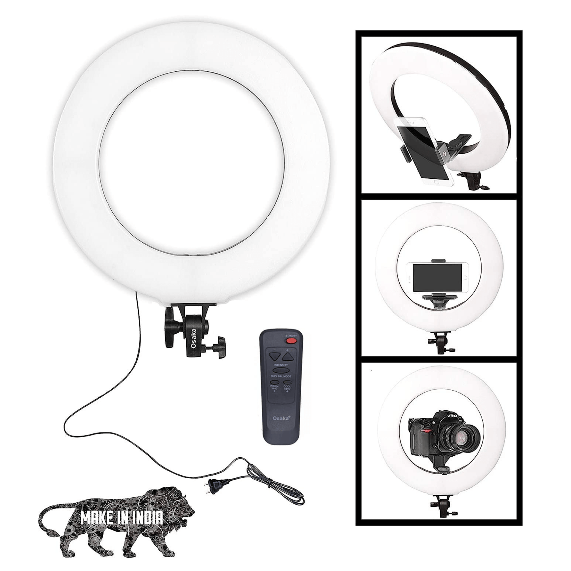 Osaka 18 Inches LED Ring Light 65W with Adjustable Color Temperature Wireless Remote for Tiktok MX Taka tak Instagram Reels vlogging YouTube Video Shooting Compatible with DSLR Camera and Smartphones - OSAKATEK
